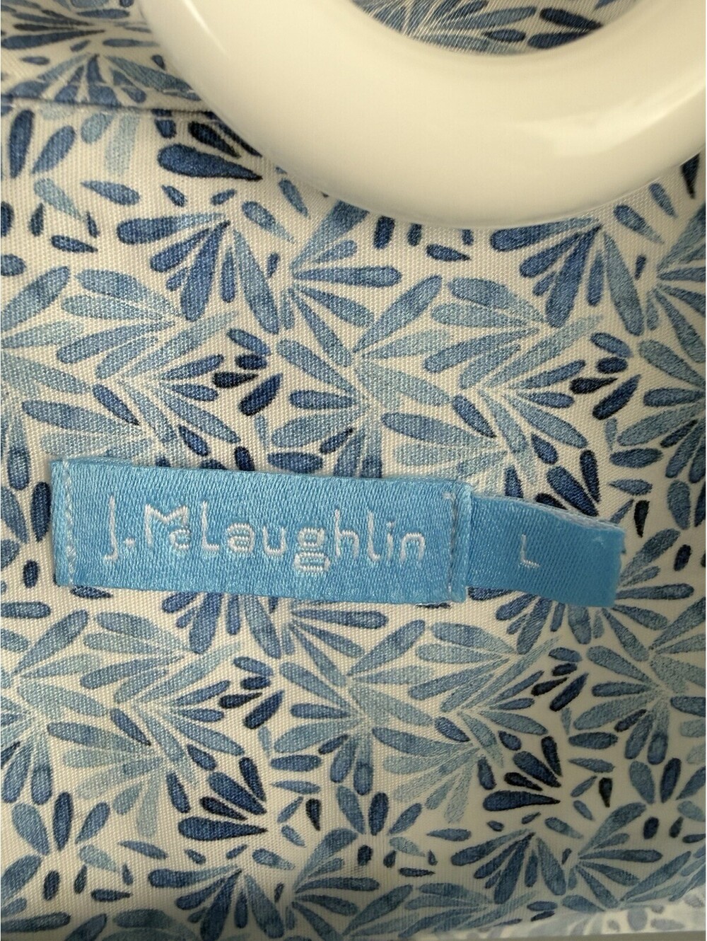 J. McLaughlin Men's L Blue/White Floral Stretch Cotton Long Sleeve Button-Up - Picture 3 of 8